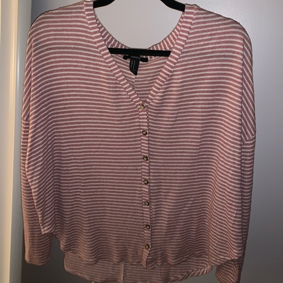 Forever 21 Tops - Forever 21 Pink and White Striped Button Shirt
